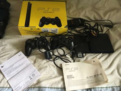 Black Play Station 2 Slimline with 2 controllers